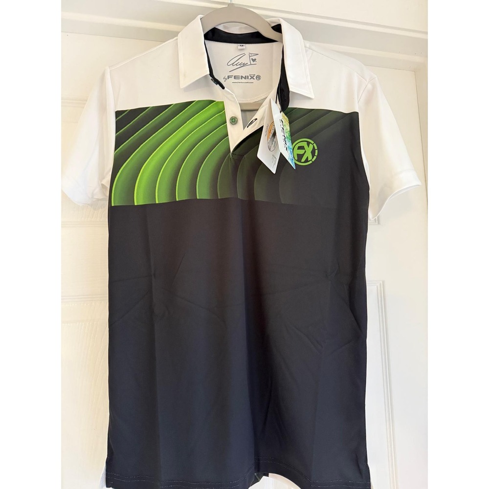FENIX CUSTOM Men's Golf Polo Shirt‎ White Black Green FX Logo Size 12